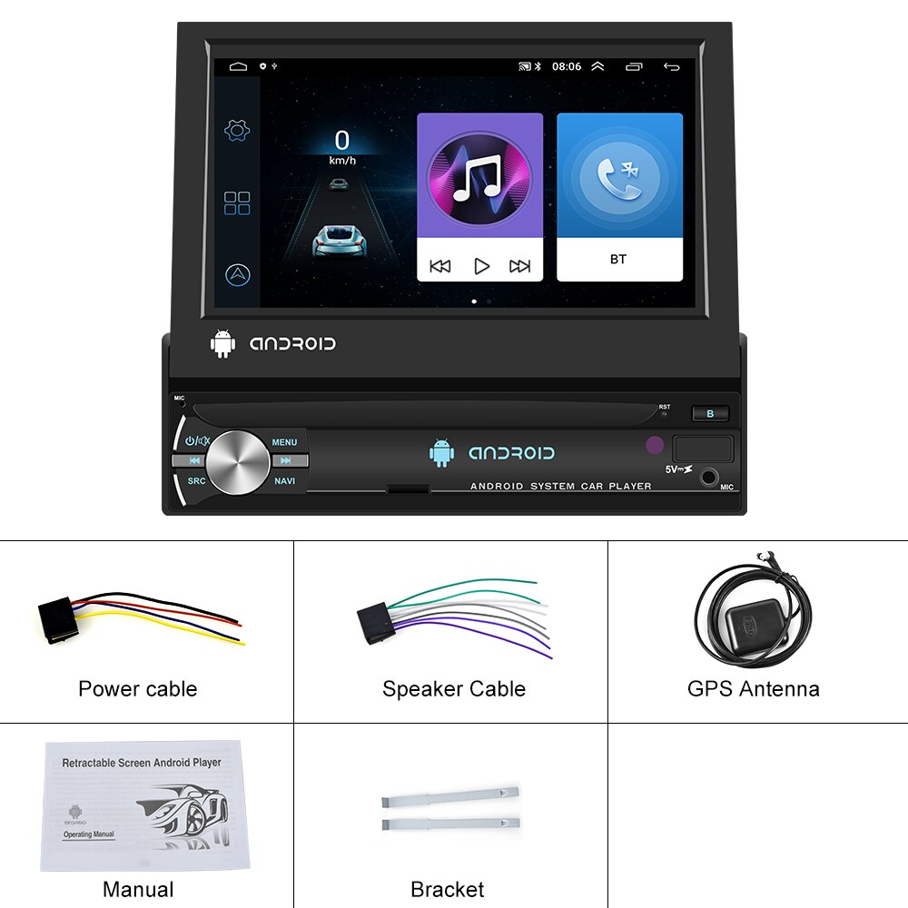 RADIO ANDROID 1-DIN WIFI GPS BT USB LCD 7