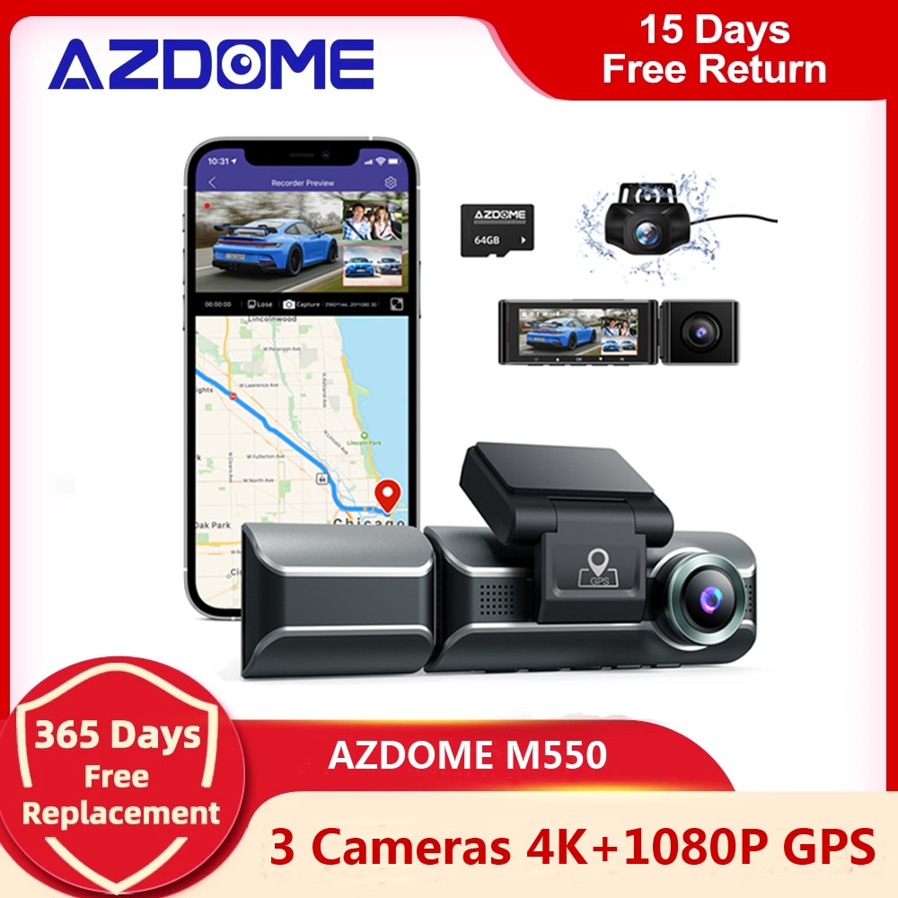 AZDOME M560 3 Channel 4K Dash Cam, 4 IPS Touchscreen Built-in eMMC 12 –  AZDOME Official Stores