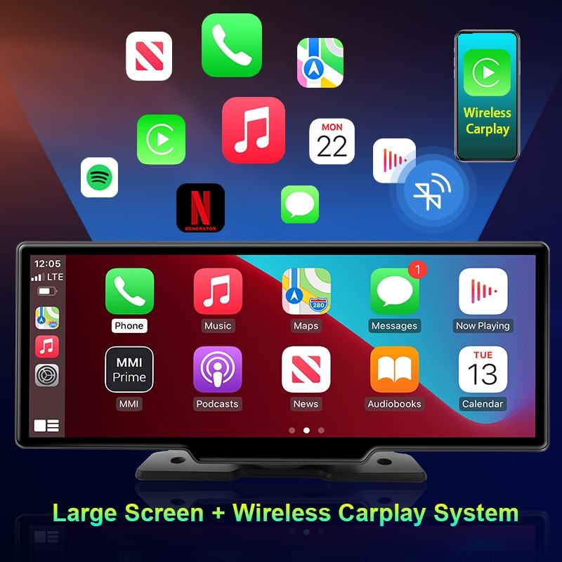 Monitor 10,26 s Apple CarPlay, Android auto, Bluetooth, DUAL DVR ::  Warning lights for cars