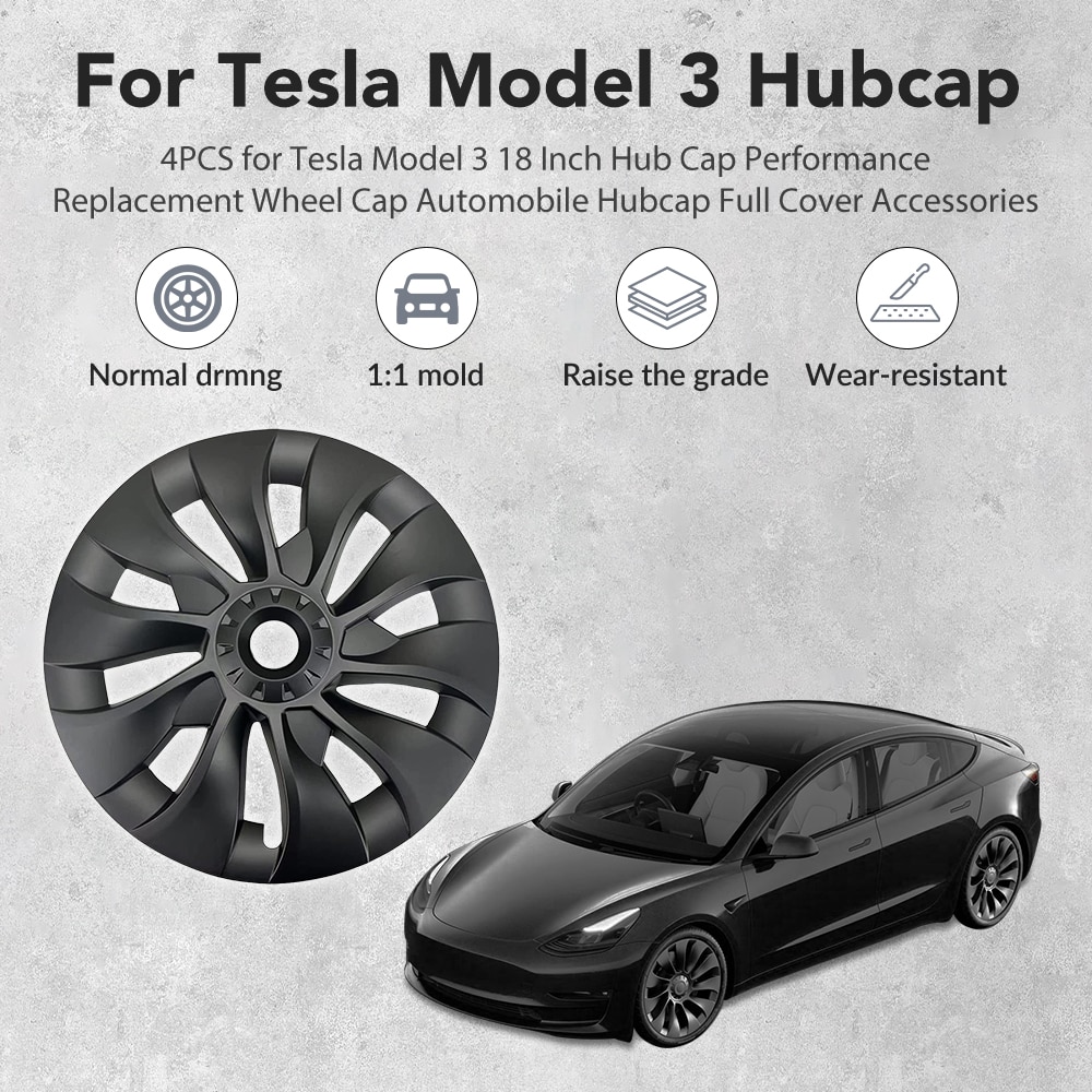 4PCS Tesla Modèle 3 18 Pouces Bouchons De Roue 2018-2023 Hubcap Performance  Automobile Replacemen Hubcap Full Rim Cover modèle 3 Bouchon De Roue