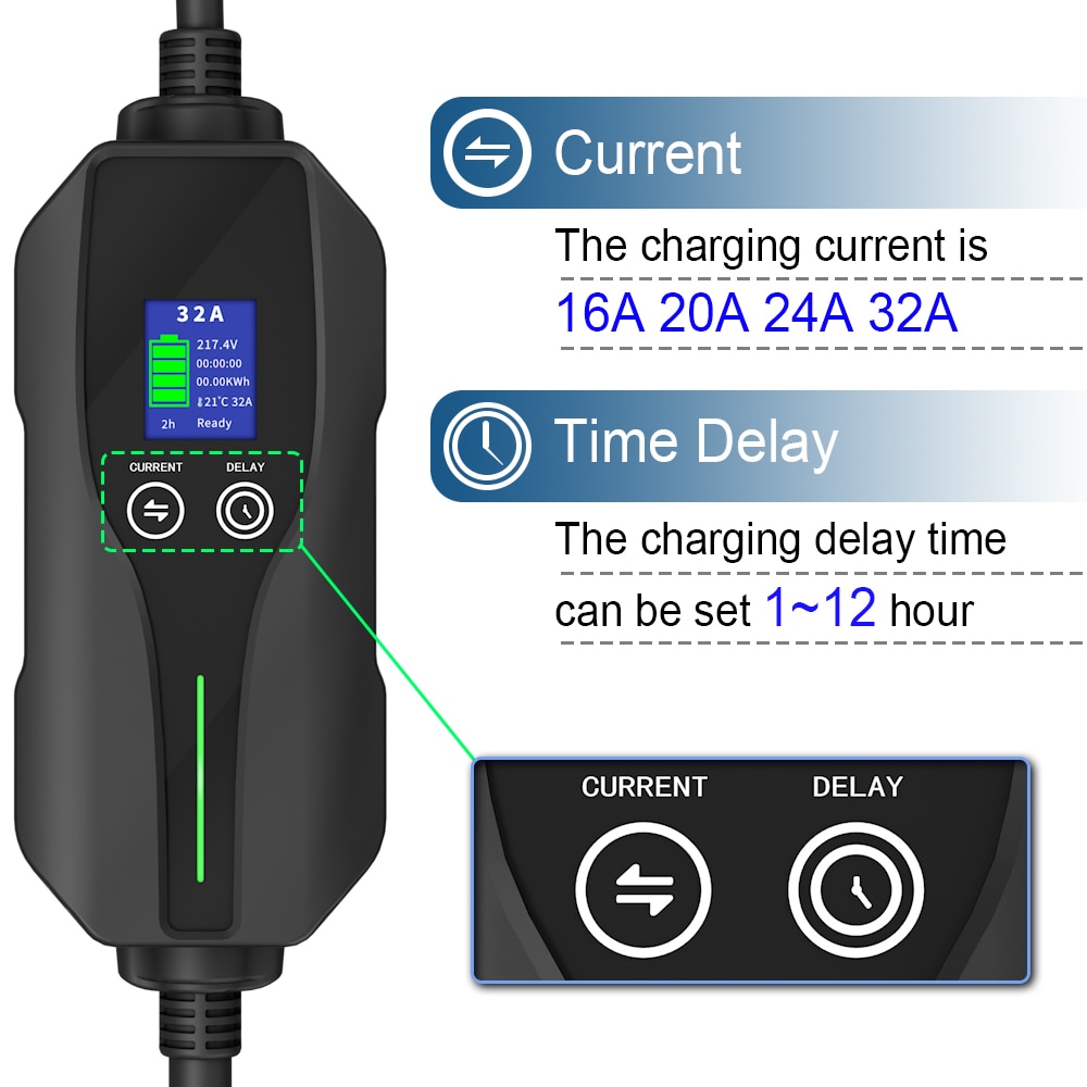 evplug/Chargeur EV TYPE 1 Portable Voiture Electrique (5m, 7,4kW | 32A)