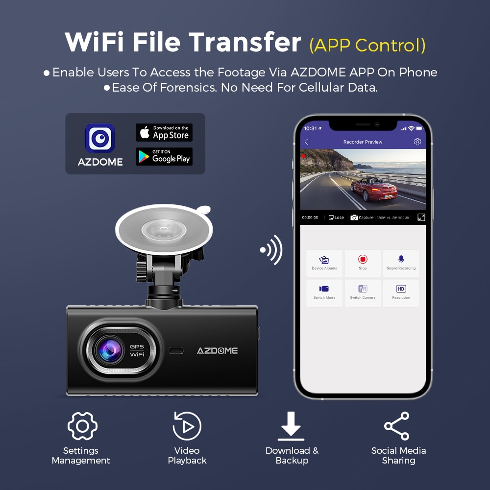 AZDOME GS63H 4K/2880*2160P WiFi Car DVRs Recorder Dash Cam Dual Lens  Vehicle Rear Camera Built in GPS WDR Night Vision Dashcam - Price history &  Review