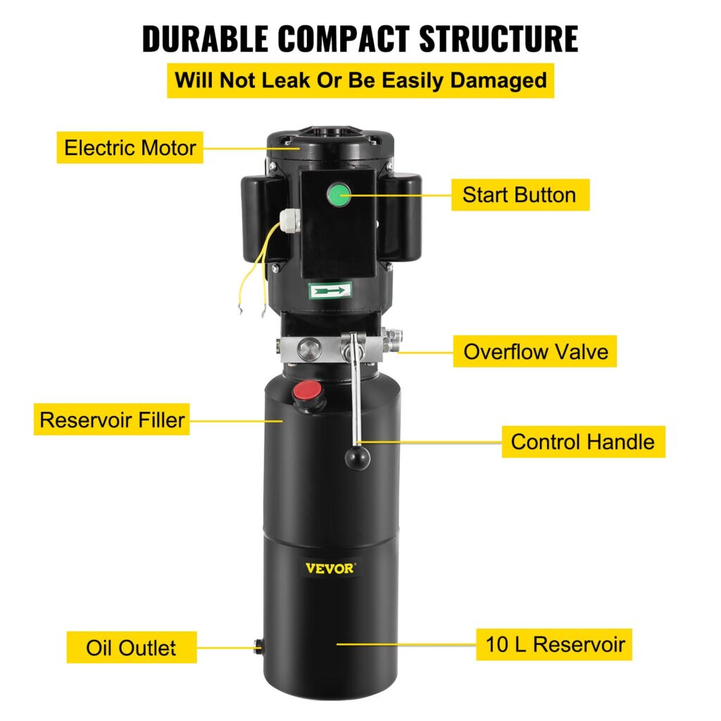 VEVOR Car Lift Hydraulic Pump with 10L Tank Single Phase 220V 110V