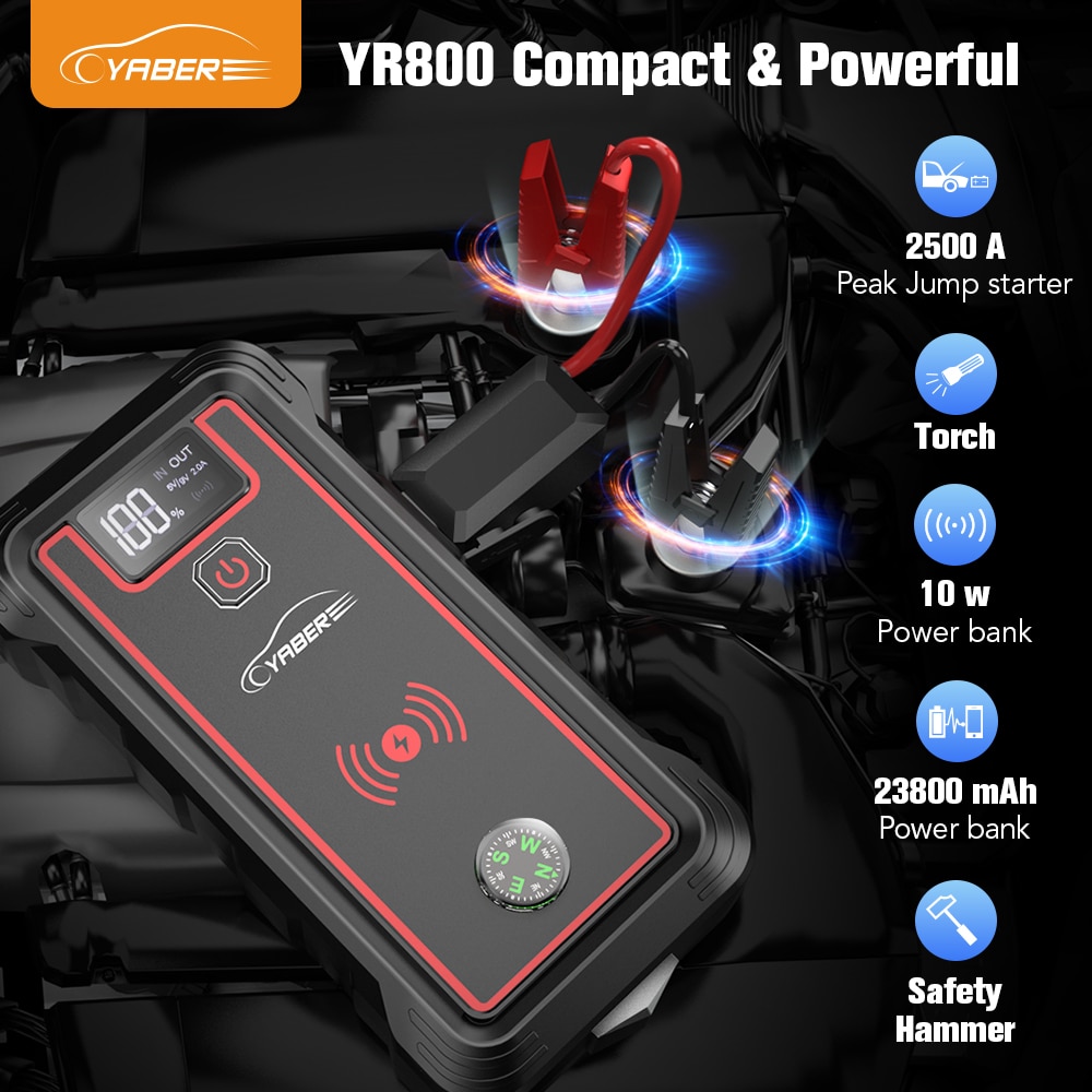 YABER Car Jump Starter 1000A 12000mAh Portable Power Bank Mini Waterproof  Auto Battery Charger External Battery Car Accessories - AliExpress