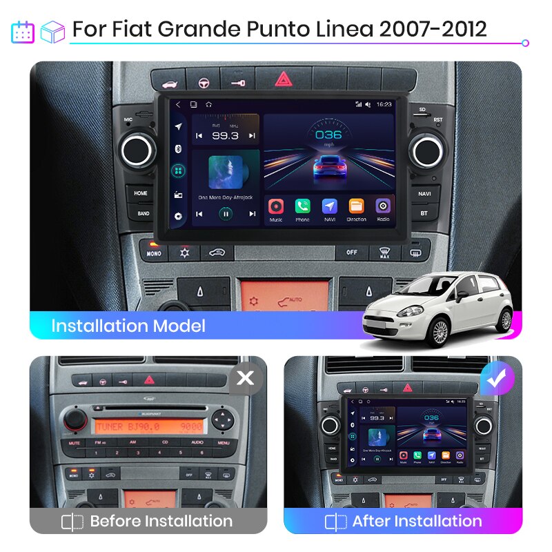 Autoradio Fiat Grande Punto 2006 2007 2008 2009 GPS Android Bluetooth Poste  Radio Ecran Tactile 2Din 