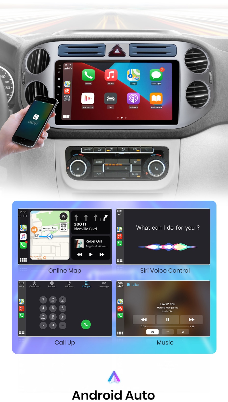Ruancheng AI Voice Android Auto Radio For VW Volkswagen Tiguan 1 NF 2006  2008-2016 Carplay 4G Car Multimedia 2din autoradio