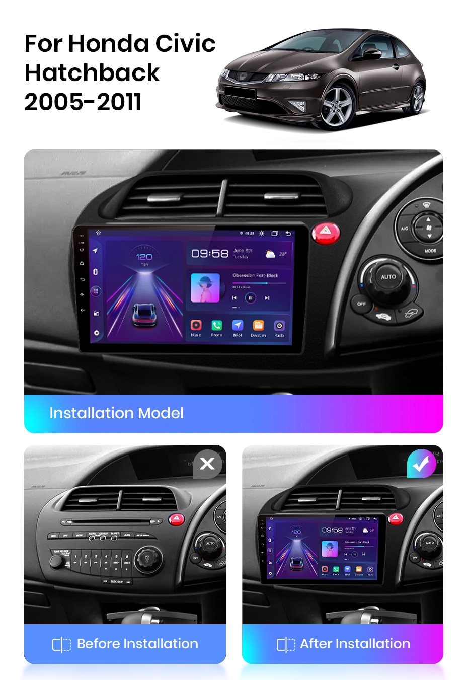 Junsun V1pro Android 10 AI Voice 2 din Android Auto Radio For Honda Civic  2012-2015 Carplay 4G RDS Car Multimedia GPS autoradio,for Honda
