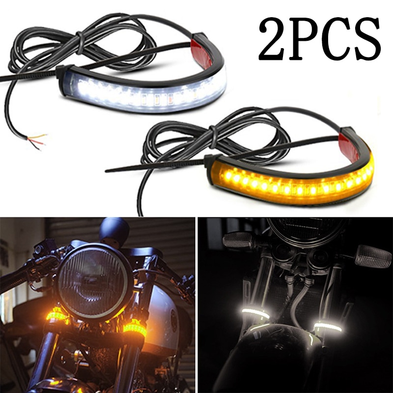 2Pcs 12V LED Ring Fork Strip Lamp Flashing Blinker Motorcycle Turn Signal  Light & DRL Amber White Moto Flasher Auto Accessories - Robaizkine - Car  Electronics Store