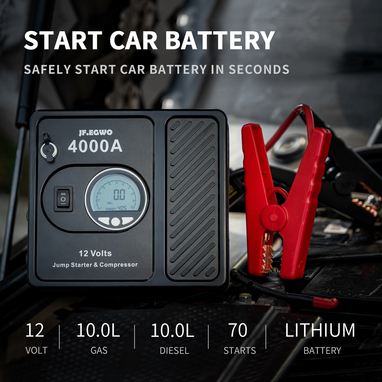 JFEGWO Car 4000A 6000A Portable Jump Starter With Power Bank Fast