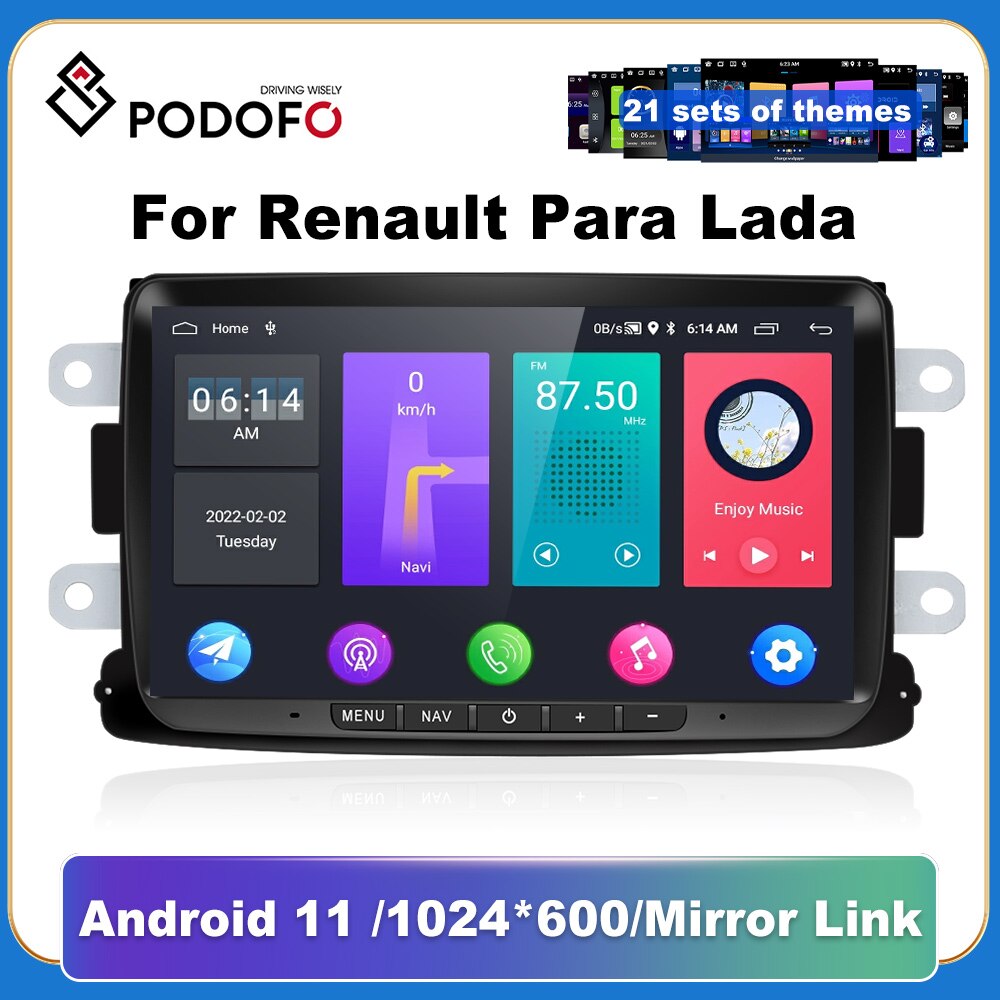Podofo 2 Din Android 11 Car radio GPS Navigation WIFI For Renault
