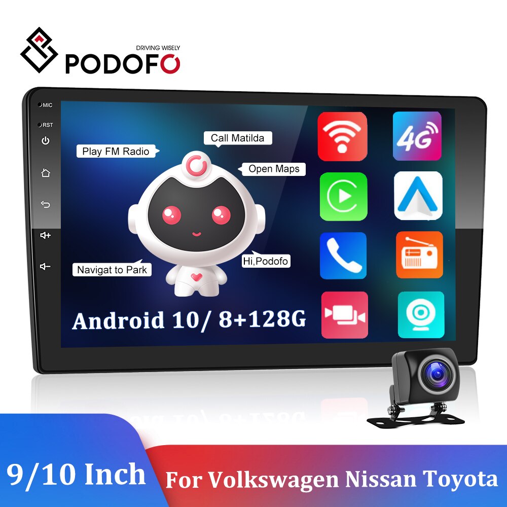 Podofo 2 Din Android Car Radio Car Multimedia Player Autoradio 9/10 Inch 8  128G Wifi Gps Ai DSP For Volkswagen Nissan toyota Kia - Robaizkine - Car  Electronics Store