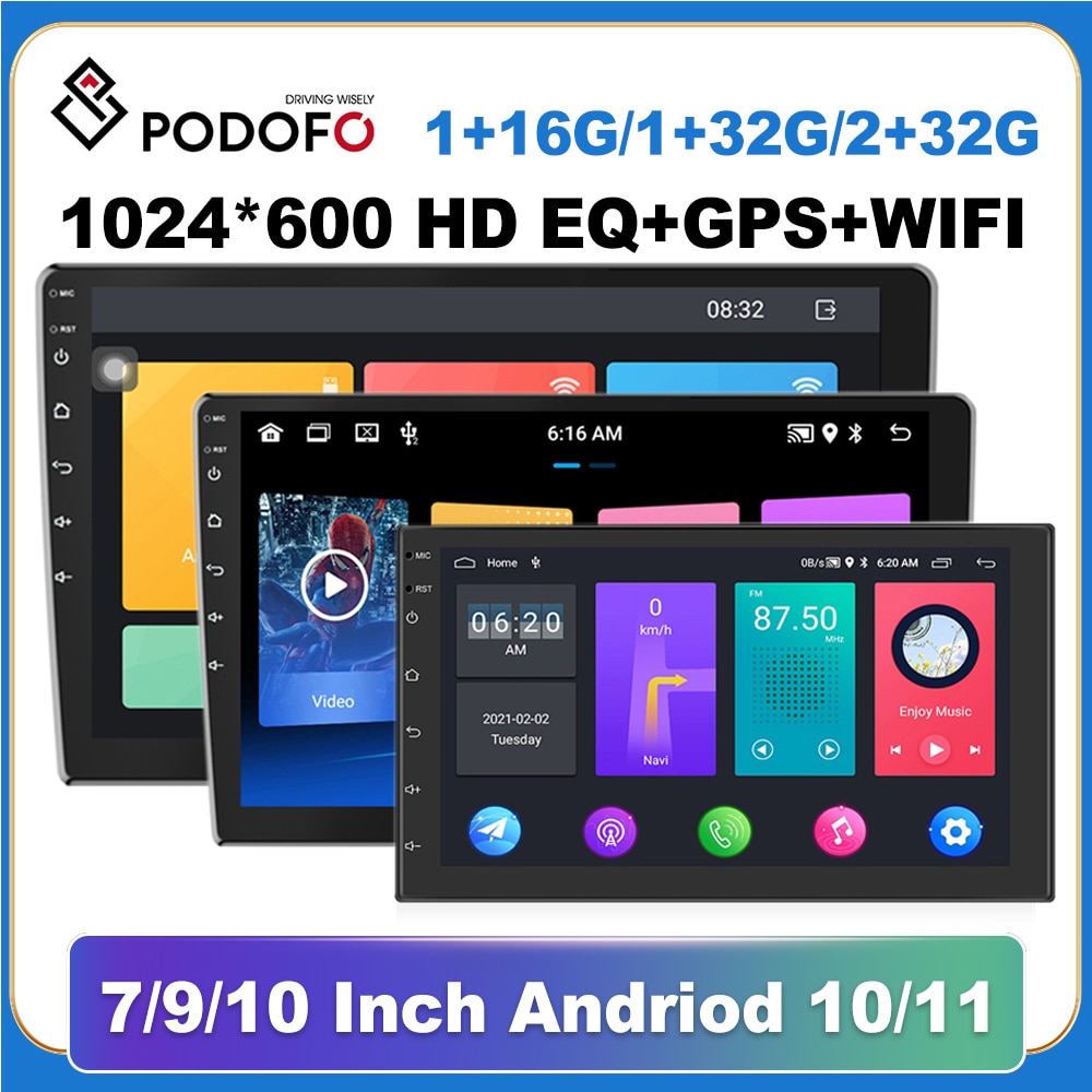 Podofo Andriod 10 2 Din GPS Navigation Universal Multimedia Video