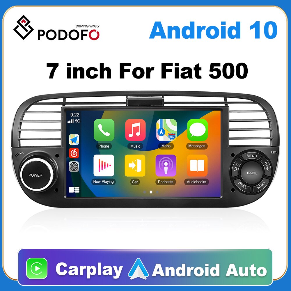 Podofo Car Android CarPlay Radio Multimedia Player For Fiat 500 2007-2015 2  Din Autoradio Video AI Voice GPS Navi 4G WiFi - Robaizkine - Car  Electronics Store